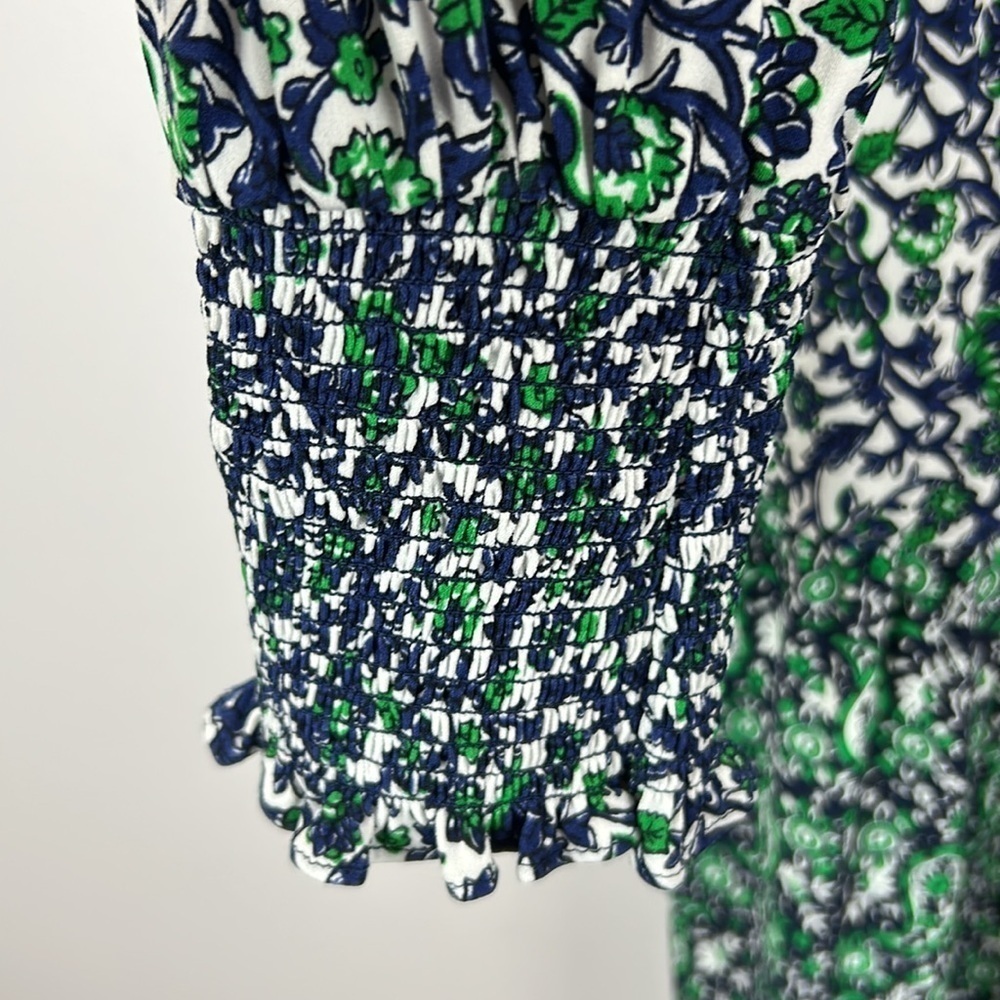 MICHAEL Michael Kors Boho Tiered Mix Print Peasant Midi Dress Medium Blue Green - Picture 9 of 12
